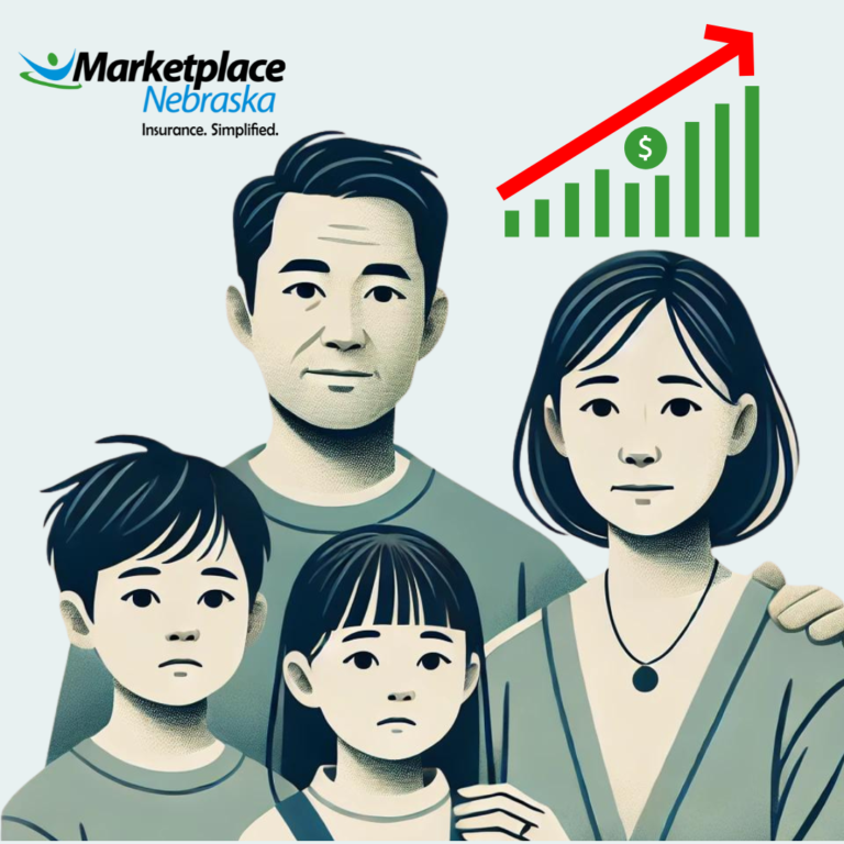 Family with melancholic facial expressions next to an inflation graph